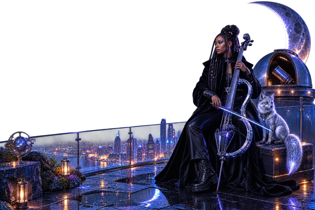 Original Edge Music character inside the moonlit Eclipse Observatory world